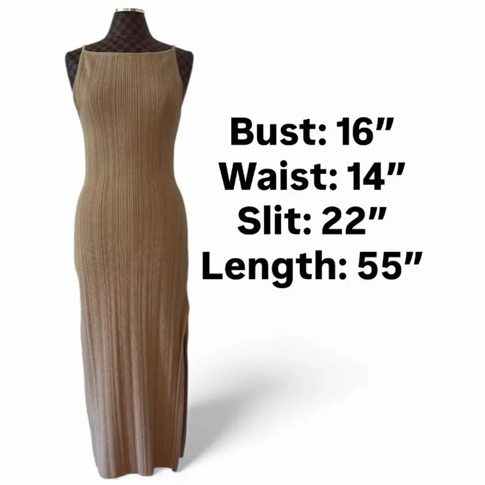 Abercrombie & Fitch Ribbed Sweater Maxi Cami Slip Dress Size Large Tan Shift Y2K